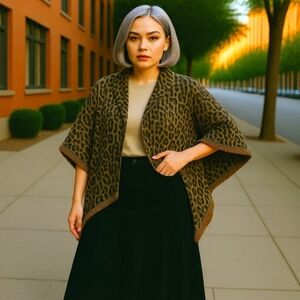 Sweater Cape By Always Fabulous Leopard Print 100% Acrylic OSFA